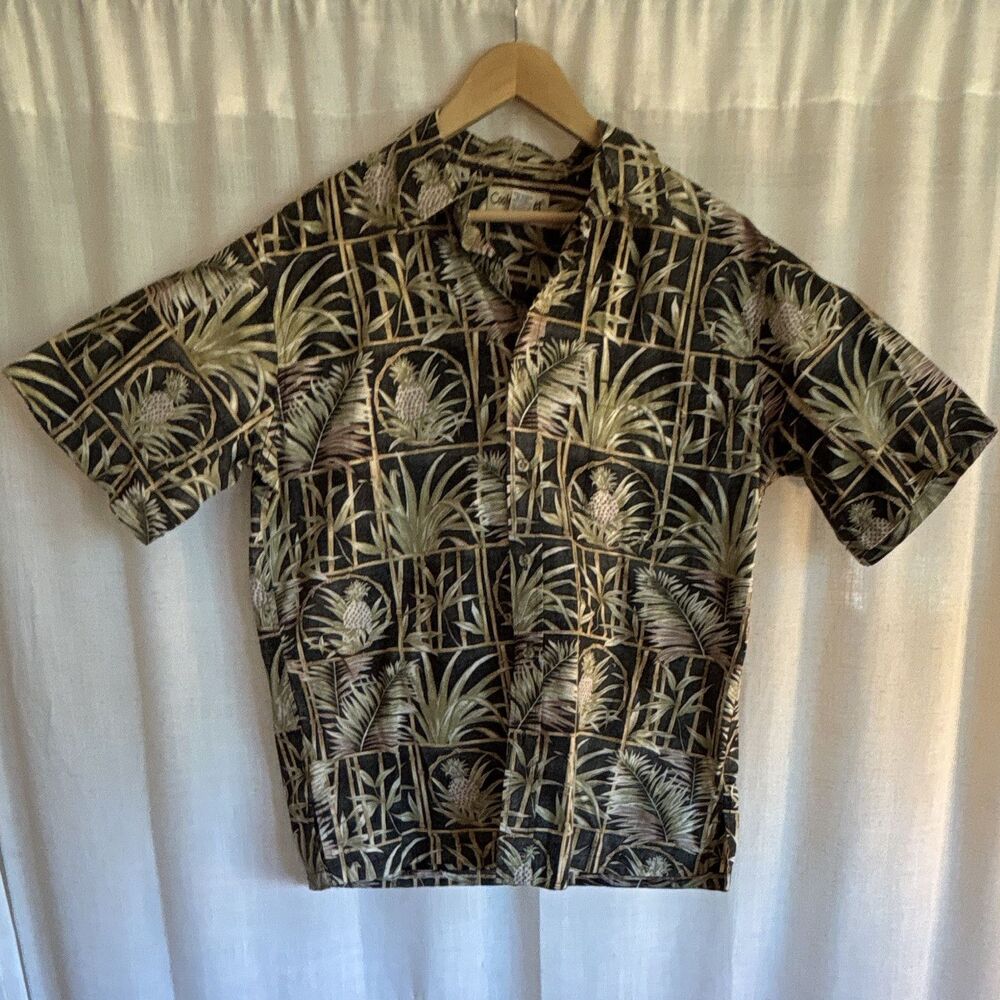 Cooke Street Men's M Black/Beige/Green Tropical Hawaiian Pineapple Cotton Shirt